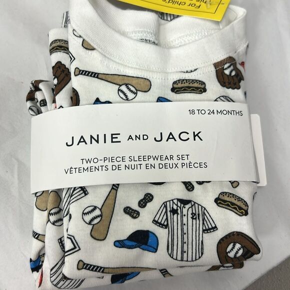 Janie and Jack 100049417 Good Night Short Sleeve Pajama In Baseball Star size 1 - Picture 3 of 8